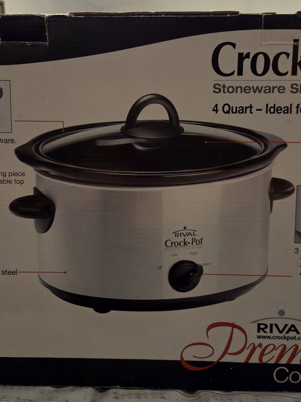 Rival Crock-Pot 4-Quart Stoneware Slow Cooker - Stainless Steel/Black